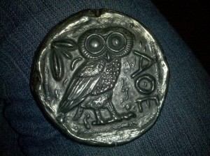 Athenian owl medal (there's a dodo on the other side, I don't know why)