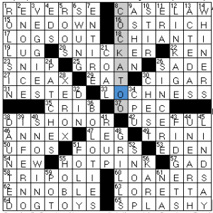 Newsday crossword solution, 12 21 13 "Saturday Stumper"