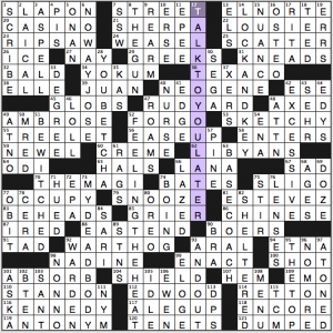 NY Times crossword solution, 1 26 14 "It's All Relative"