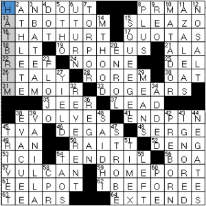 Newsday crossword solution, 3 29 14 "Saturday Stumper" by Brad Wilber