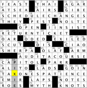 Washington Post / CrosSynergy crossword solution, 4 12 14 "Just Three More Days"
