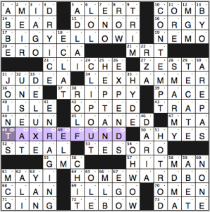 Ink Well / Chicago Reader crossword solution, 4 30 14 "Many Happy Returns"