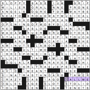 Sunday LA Times crossword solution, 4 20 14 "I'll Be Waiting"