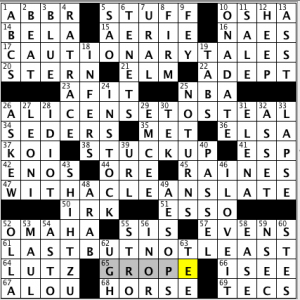 CrosSynergy/Washington Post crossword solution, 05.09.14: "Turning Stale"
