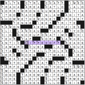 NY Times crossword solution, 7 27 14 "What's My Line?"