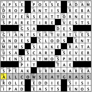 CrosSynergy/Washington Post crossword solution, 09.20.14: "Where's My Seat?"