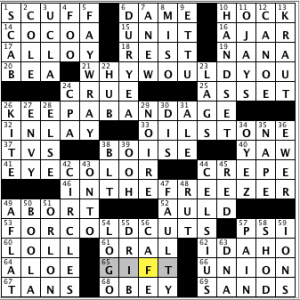 CrosSynergy/Washington Post crossword solution, 10.14.14: "Sharp Wit"
