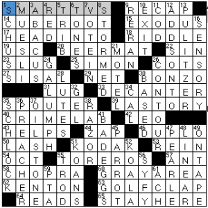 Newsday crossword solution, 11 1 14, "Saturday Stumper"