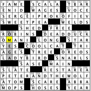 CrosSynergy/Washington Post crossword solution, 10.07.14: "Musical Menagerie"