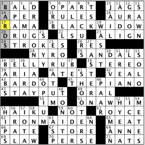 CrosSynergy/Washington Post crossword solution, 12.09.14: "The Female of the Species"