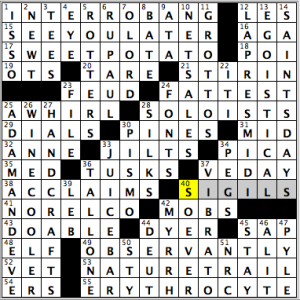 New York Times crossword solution, 01.16.15