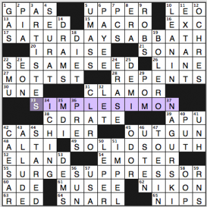 NY Times crossword solution, 4 21 15, no. 0421