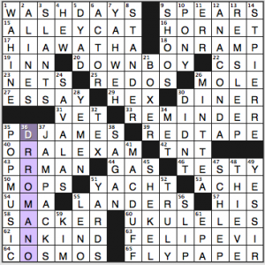 Newsday crossword solution, 4 18 15 "Saturday Stumper"