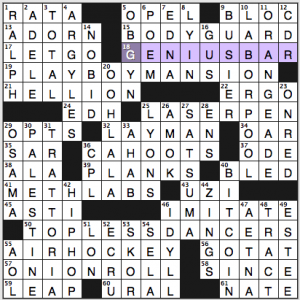 NY Times crossword solution, 10 9 15, no 1009