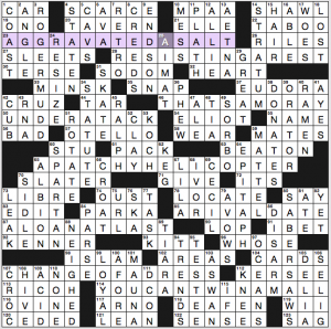 NY Times crossword solution, 5 15 16, "Exhibit A"